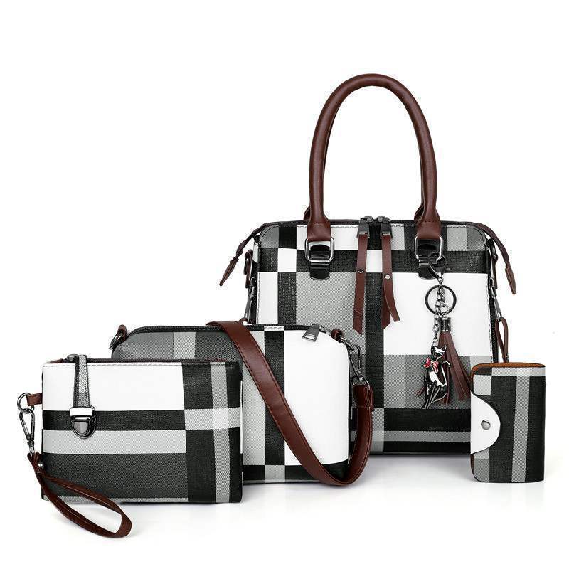 The Plaid Powerhouse - 4-Piece Handbag Set with Plaid Pattern